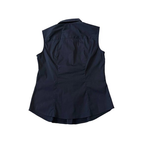 Prada Dark Blue Sleeveless Button Down Shirt, Size 44 Italy, stretch - Picture 15 of 15